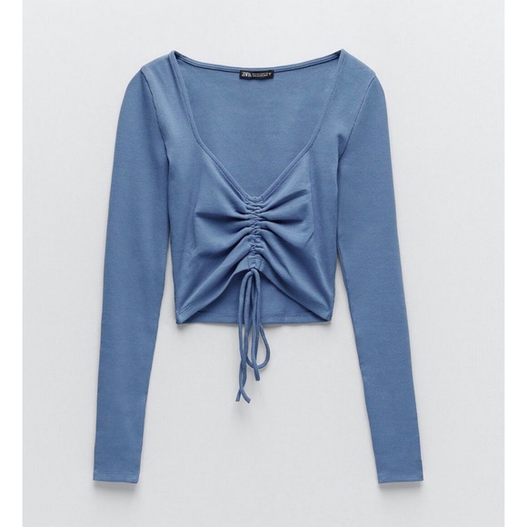 Zara | Tops | Ribbed Top With Gathering 